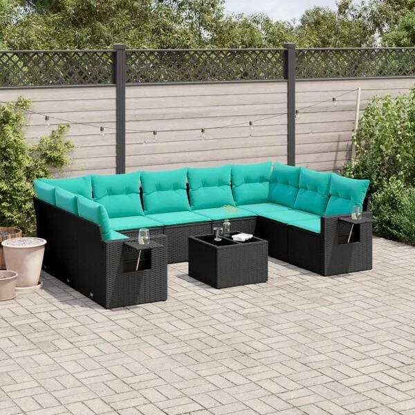 vidaXL Ensemble de canapé de jardin 10 pcs avec coussins noir