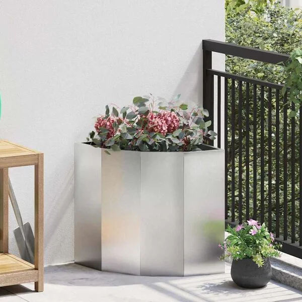 vidaXL Jardinière d'Angle Argenté 45 x 45 x 50 cm Acier inoxydable