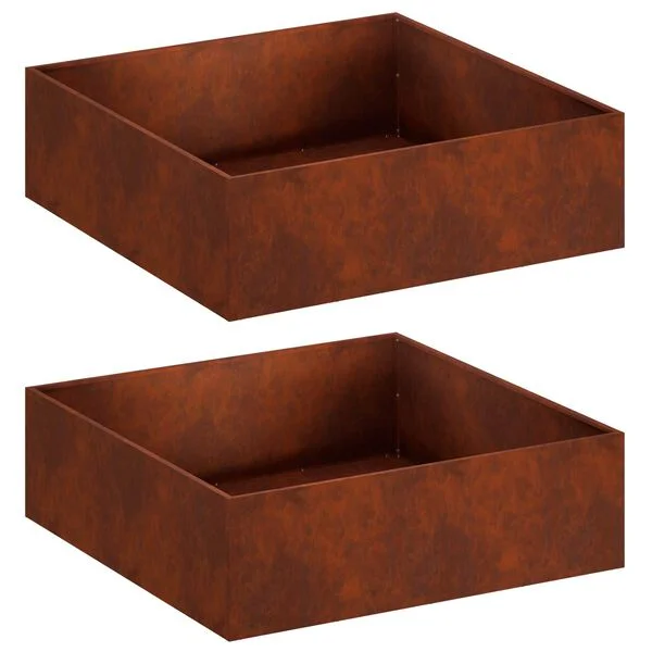 vidaXL Cache-pot de jardin 2 pc Rouillé 80 x 80 x 30 cm Acier patiné