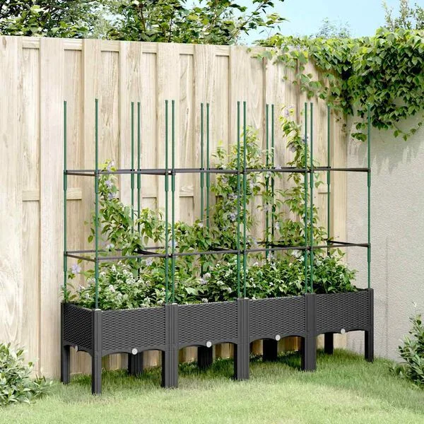 vidaXL Jardinière avec treillis noir 160x40x142, 5 cm PP