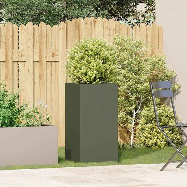 vidaXL Jardinière vert olive 40x40x80 cm acier laminé à froid