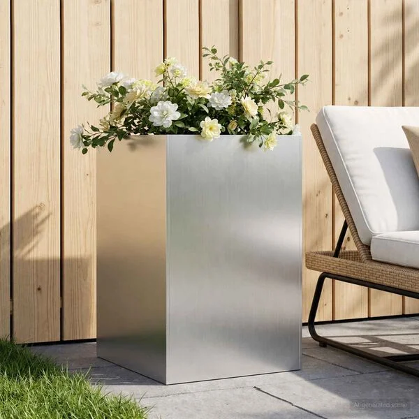 vidaXL Cache-pot de jardin Argenté 40 x 40 x 75 cm Acier galvanisé