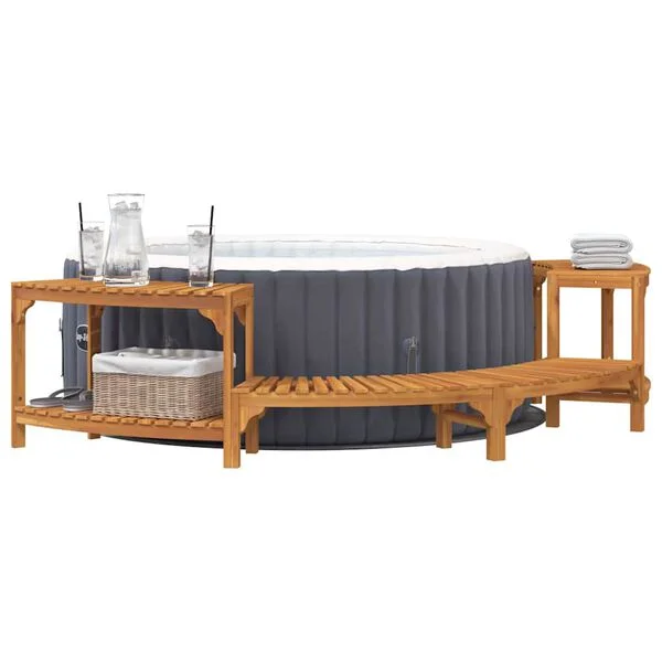 vidaXL Enceinte de bain à remous demi-ronde Bois d'Acacia Massif