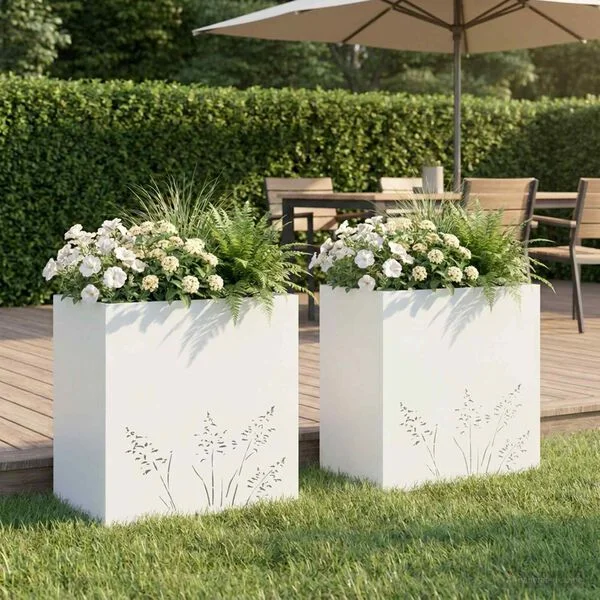 vidaXL Cache-pot de jardin 2 pc Blanc 50 x 30 x 49 cm