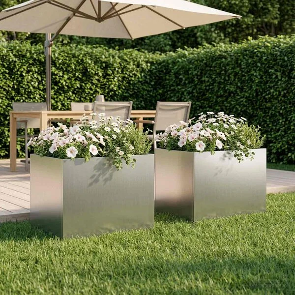 vidaXL Cache-pot de jardin 2 pc Argenté 40 x 30 x 30 cm