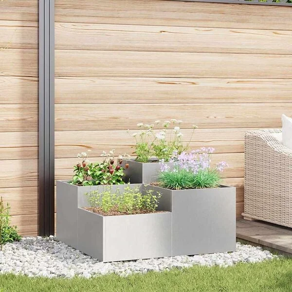 vidaXL Cache-pot de jardin Argent 80 x 80 x 48 cm Acier inoxydable