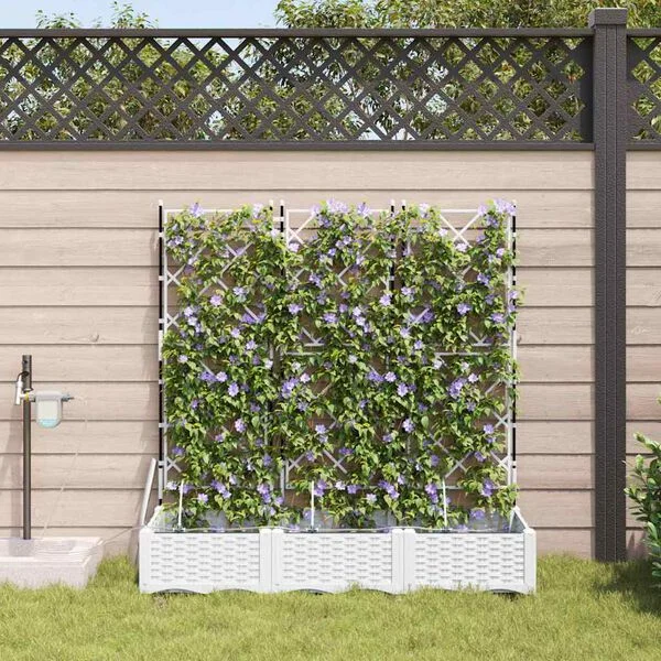 vidaXL Cache-pot de jardin 3 pc Blanc 120 x 40 x 126 cm PP