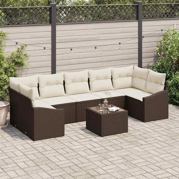 vidaXL Ensemble de Canapés 8 pc Marron et Crème polyrotin