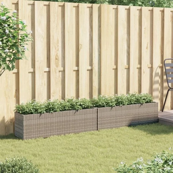 vidaXL Jardinières avec 3 pots 2 pcs gris 105x30x32 cm résine tressée