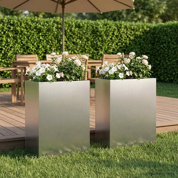vidaXL Cache-pot de jardin 2 pc Argenté 40 x 20 x 50 cm