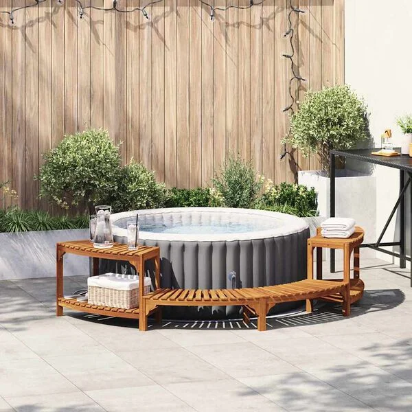 vidaXL Enceinte de bain à remous demi-ronde Bois d'Acacia Massif