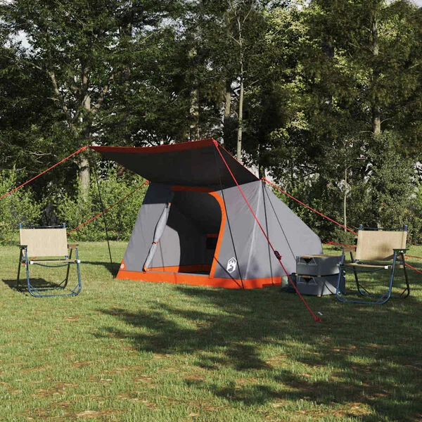 vidaXL Tente de camping 4 personne Gris et orange taffetas Imperméable