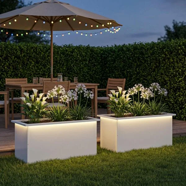 vidaXL Jardinière de jardin avec LED 2 pc Blanc 40 x 80 x 40 cm Acier