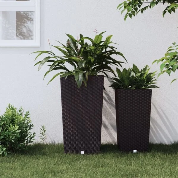 vidaXL Jardinière et intérieur amovible marron 21 /49 L rotin PP