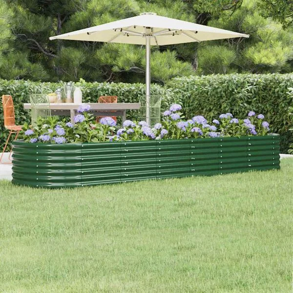 vidaXL Lit surélevé de jardin Acier galvanisé 296x80x36 cm Vert