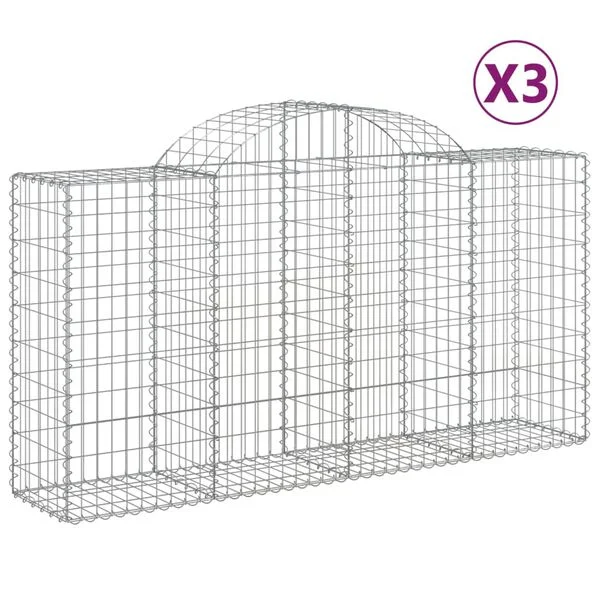 vidaXL Paniers à gabions arqués 3 pcs 200x50x100/120 cm fer galvanisé