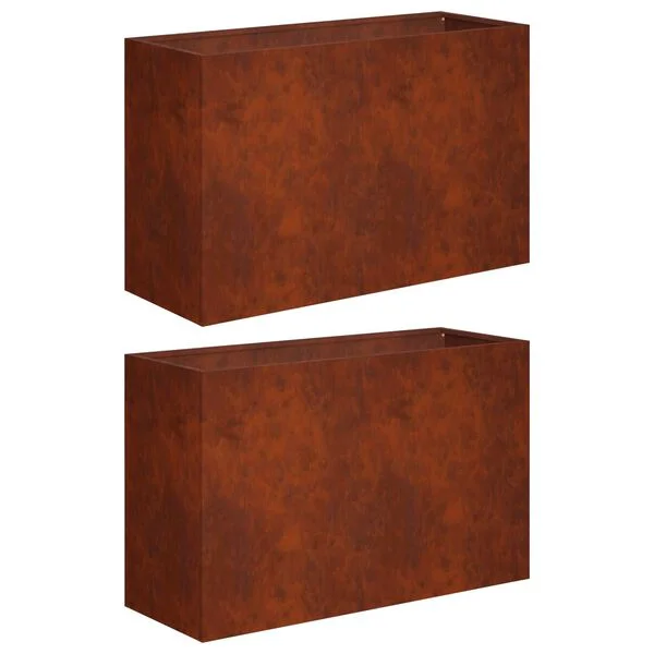 vidaXL Cache-pot de jardin 2 pc Rouillé 80 x 40 x 50 cm Acier patiné