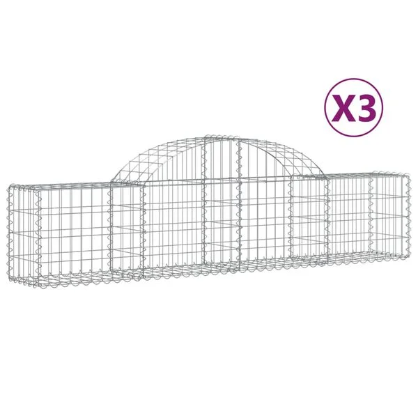 vidaXL Paniers à gabions arqués 3 pcs 200x30x40/60 cm Fer galvanisé