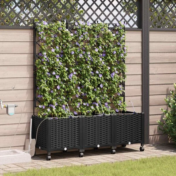 vidaXL Porte-plante de jardin avec irrigation et roues 3 pc Noir PP