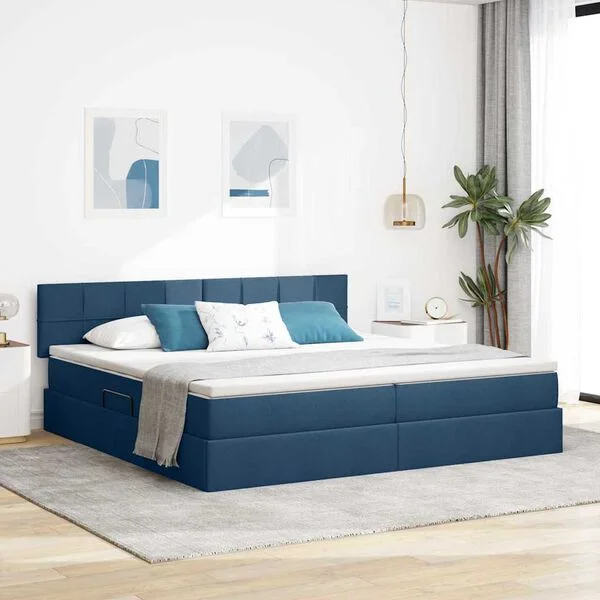 vidaXL Lit avec rangement et matelas Bleu 200 x 200 cm Velours