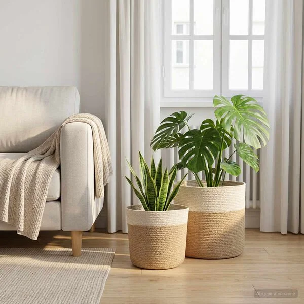vidaXL Ensemble de Pots à Plantes 2 pc Naturel et Blanc Ø 28 x 28 cm