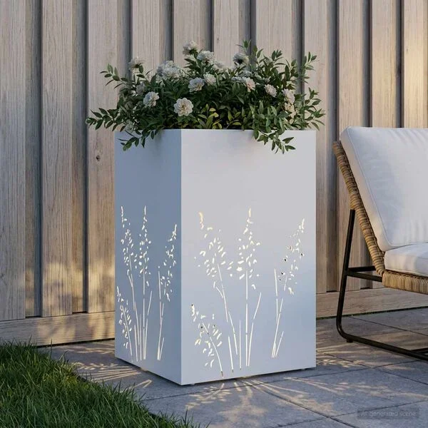 vidaXL Cache-pot de jardin Blanc 50 x 50 x 75 cm Acier laminé à froid