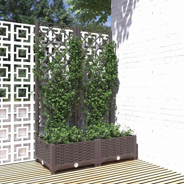 vidaXL Jardinière avec treillis Marron 80x40x121, 5 cm PP