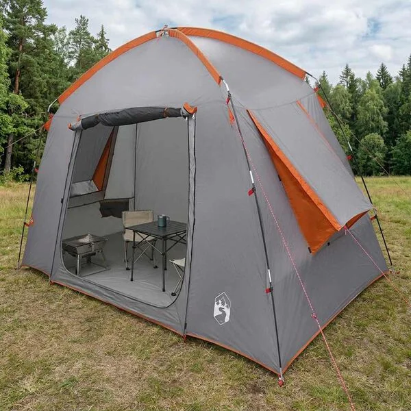 vidaXL Tente Cabane 3 personne Gris et orange Polyester