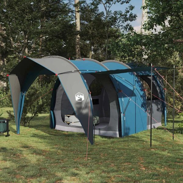 vidaXL Tente tunnel 4 personne Bleu Polyester 185T avec revêtement PU