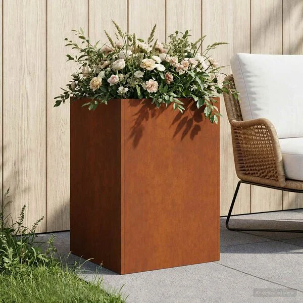 vidaXL Cache-pot de jardin Rouillé 40 x 40 x 75 cm Acier patiné