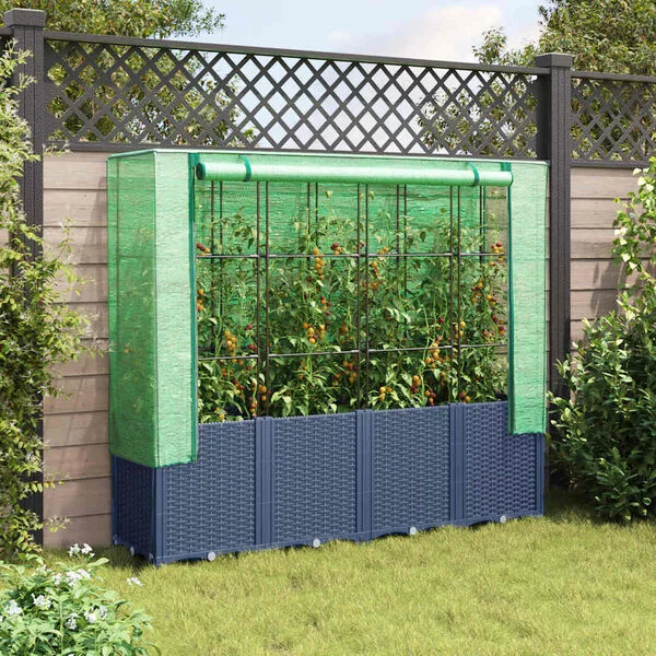 vidaXL Lit surélevé avec housse de serre aspect rotin 160 x 40 x 153 cm