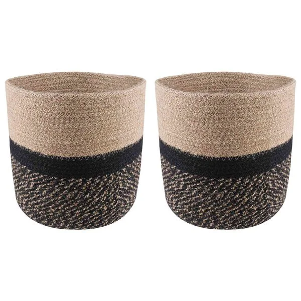 vidaXL Ensemble de Pots à Plantes 2 pc Naturel et noir Ø 21 x 21 cm