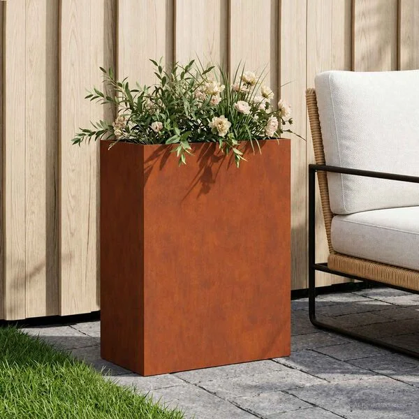 vidaXL Cache-pot de jardin Rouillé 40 x 20 x 40 cm Acier patiné