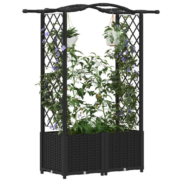 vidaXL Lit Élevé avec Treillis et Toit Noir 125 x 40 x 138 cm PP