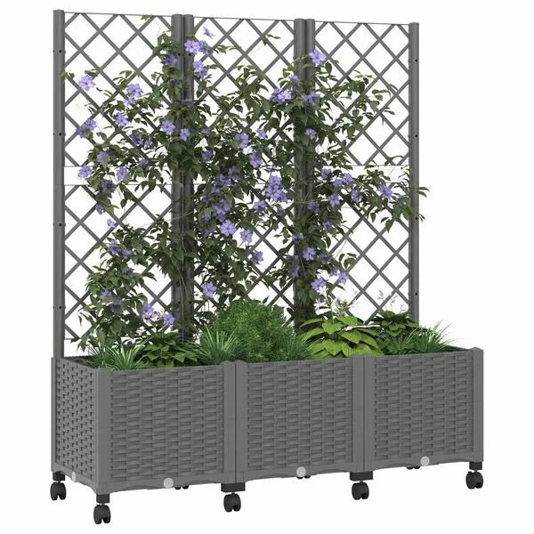 vidaXL Bac de jardin avec treillis et roues Gris clair PP