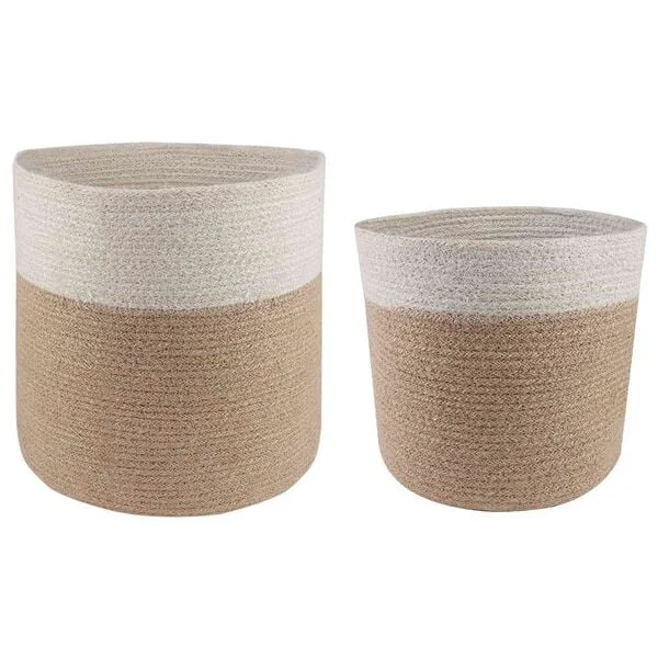 vidaXL Ensemble de Pots à Plantes 2 pc Naturel et Blanc Ø 28 x 28 cm