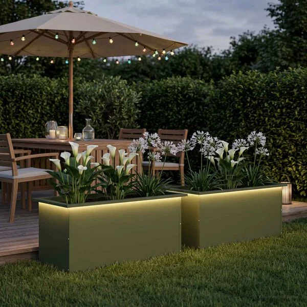 vidaXL Jardinière de jardin avec LED 2 pc Vert olive 40 x 80 x 40 cm