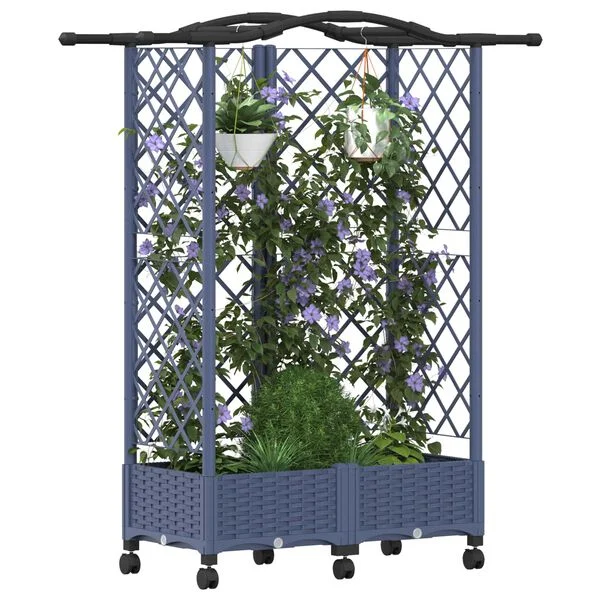 vidaXL Lit Élevé avec Treillis et Toit Gris 124 x 40 x 129 cm PP