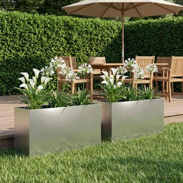 vidaXL Cache-pot de jardin 2 pc Argenté 100 x 30 x 50 cm
