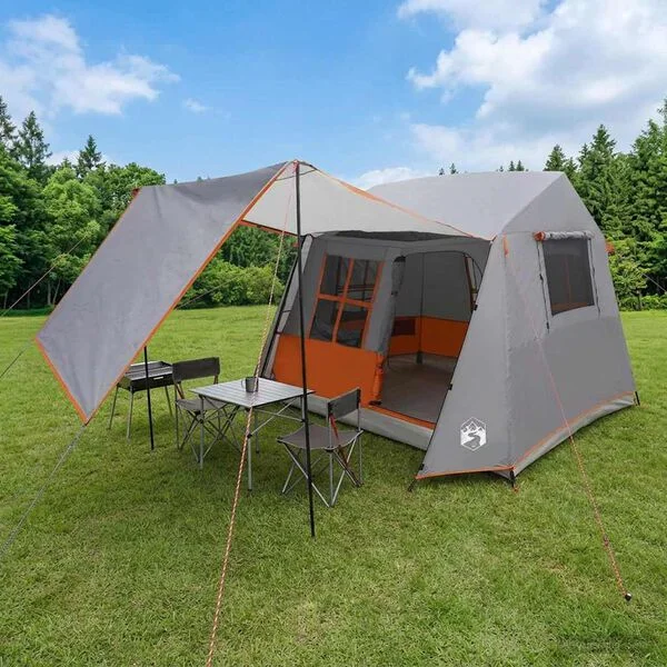 vidaXL Tente tunnel Gris et orange 275 x 240 x 200 cm