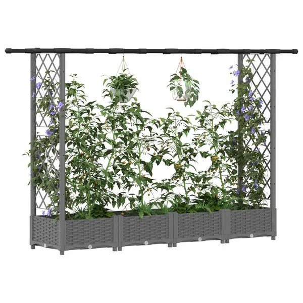 vidaXL Lit Élevé avec Treillis et Toit Gris clair 203 x 40 x 121 cm PP