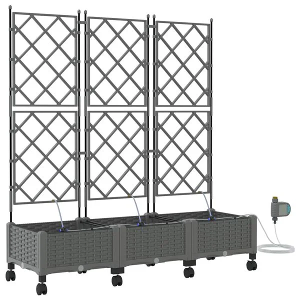 vidaXL Porte-plante de jardin avec irrigation et roues 3 pc Gris clair