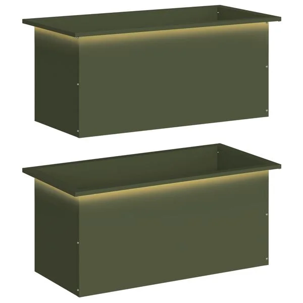 vidaXL Jardinière de jardin avec LED 2 pc Vert olive 40 x 80 x 40 cm