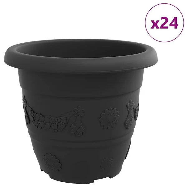 vidaXL Pot à fleurs rond 24 pc Noir Ø 30 x 25 cm Plastique