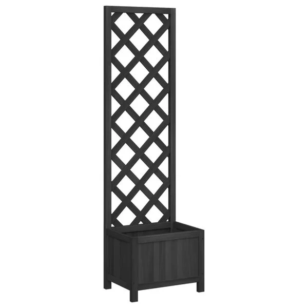 vidaXL Jardinière avec treillis noir 40x30x135 cm bois massif de sapin