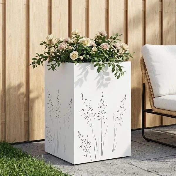 vidaXL Cache-pot de jardin Blanc 50 x 50 x 75 cm Acier laminé à froid