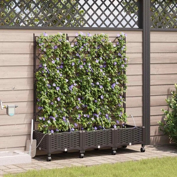 vidaXL Porte-plante de jardin avec irrigation et roues 3 pc Marron PP