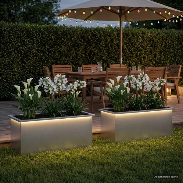 vidaXL Jardinière de jardin avec LED 2 pc Argenté 40 x 100 x 40 cm
