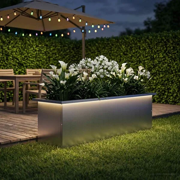 vidaXL Jardinière de jardin avec LED Argenté 30 x 100 x 30 cm