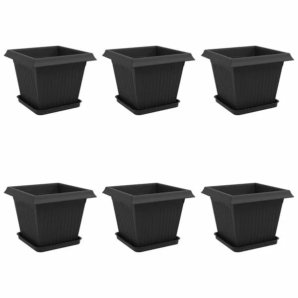 vidaXL Pots de plantes 6 pc Noir Plastique